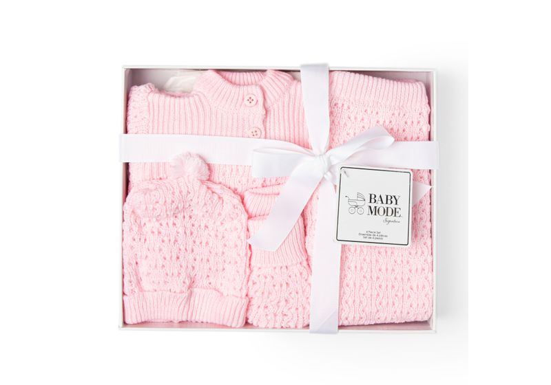 4 Piece Pink Knit Box Set: Pink 0-6 M