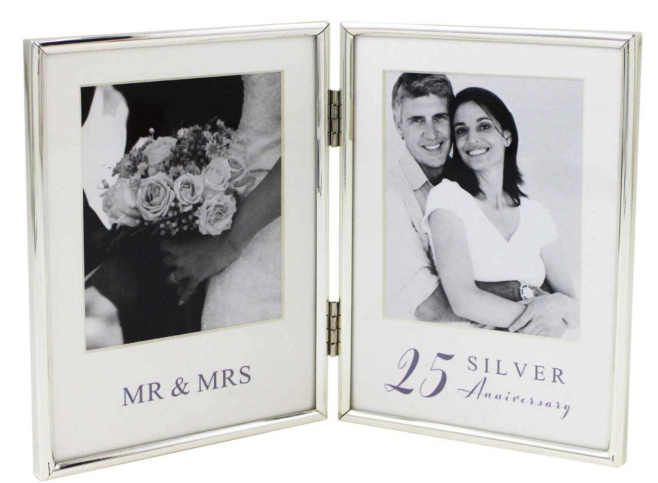 4x5" SILVER PLATED DOUBLE FRAME- '25TH ANNIVERSARY'