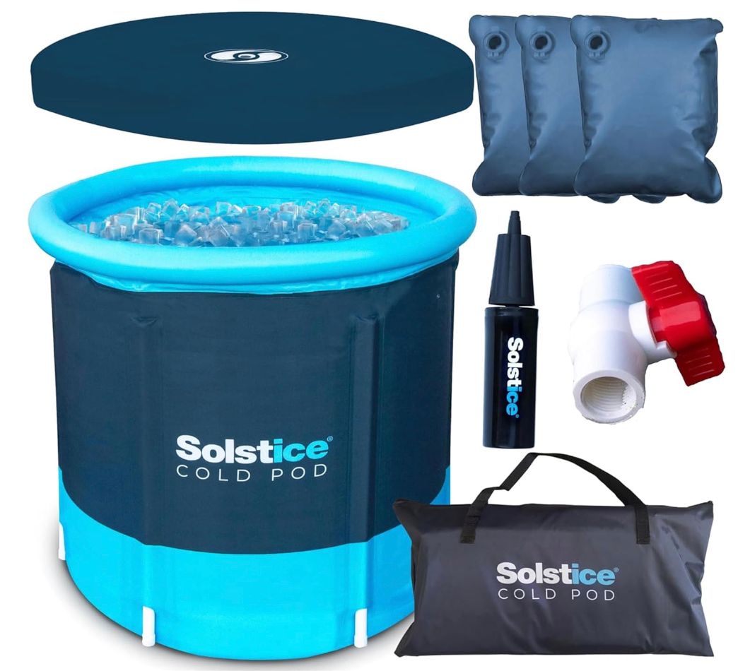 SOLSTICE COLD POD Plunge Ice Tub W/ 3 Reusable Ice Bags & Large Lid For Athletes Adults | Multi-Layered Insulation For Chillers | Outdoor & Indoor | Portable Carry Bag | 84.5 Gallon Capacity
