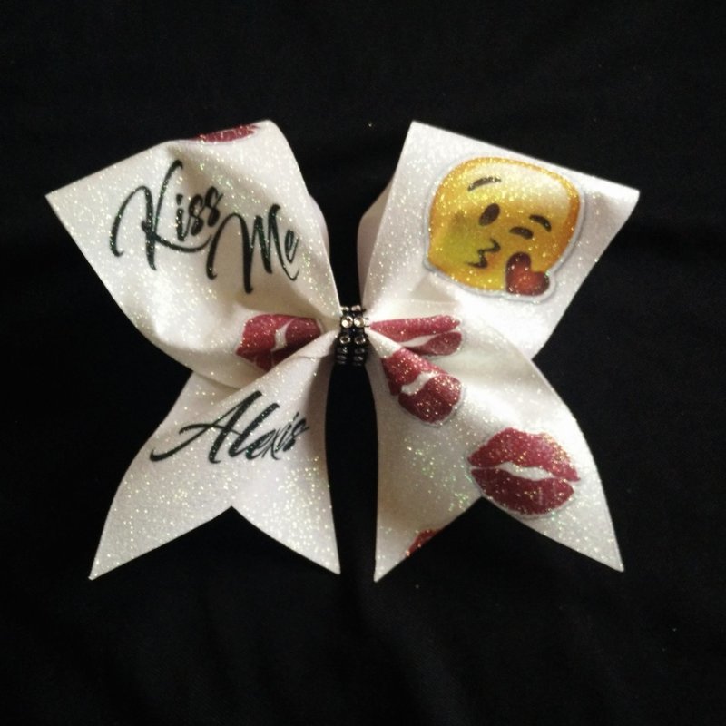 Kiss Me Emoji PERSONALIZED Glitter Bow