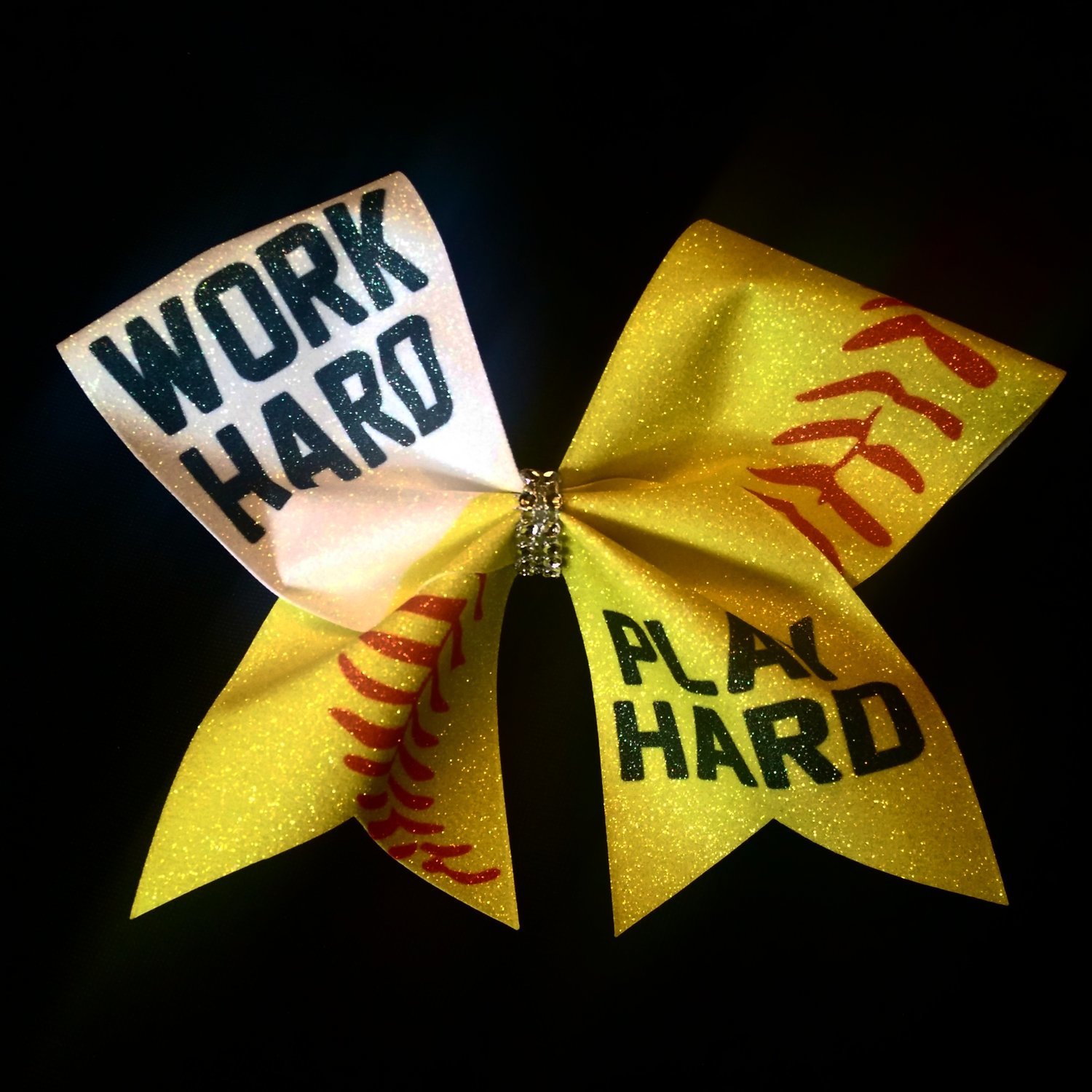 Work Hard Softball Glitter Bow
