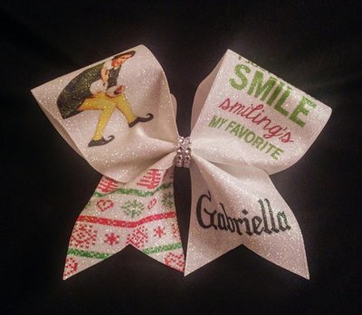 Elf Smiling PERSONALIZED Glitter Bow