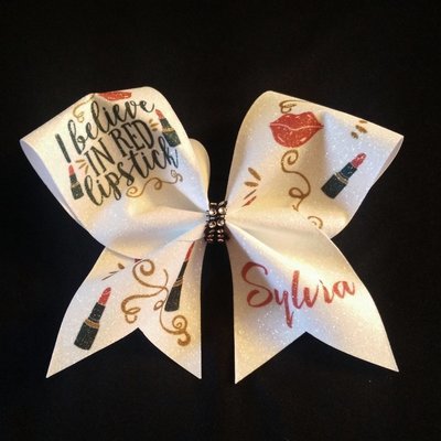 Red Lipstick PERSONALIZED Glitter Bow