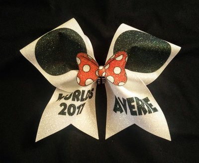 White Minnie Ears PERSONALIZED Glitter Bow