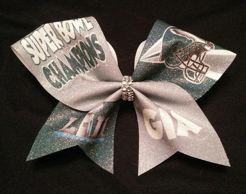 Philadelphia Eagles Gray Super Bowl Champions PERSONALIZED Glitter Bow