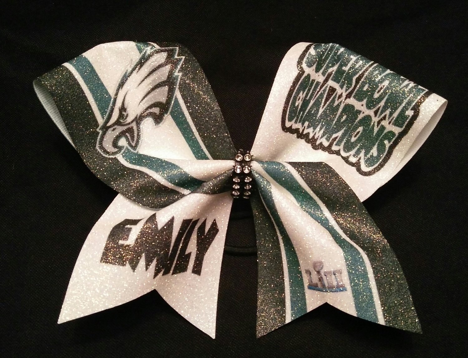 Philadelphia Eagles Superbowl Stripes PERSONALIZED Glitter Bow