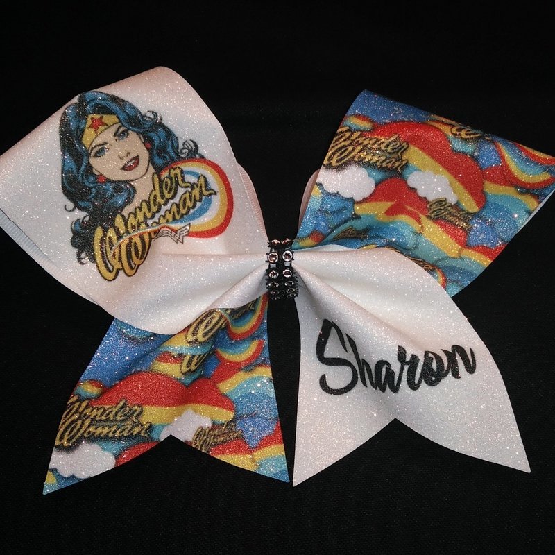 Wonder Woman Rainbow PERSONALIZED Glitter Bow