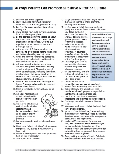30 Ways Parents Can Promote a Positive Nutrition Culture