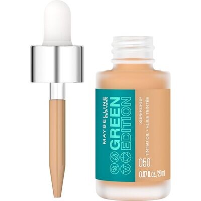 BASE 
Maybelline Green Edition Superdrop 050
Base de maquillaje de base de aceite tintado, base de cobertura natural ajustable formulada con aceite de jojoba y marula