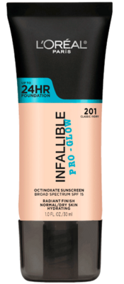 L OREAL PARIS
 Pro Glow Base de maquillaje 201 classic ivory
24 HR ALTA COBERTURA