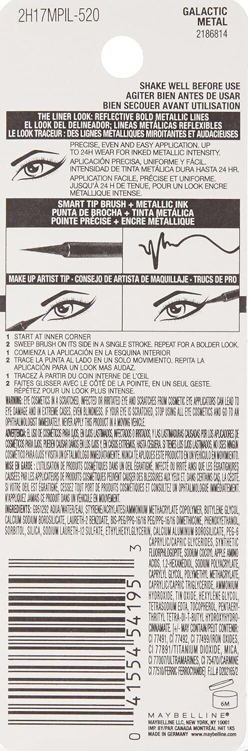 Maybelline New York Master Precise Ink Metallic Liquid Liner, Galactic Metal 520, 0.06 Fluid Ounce
