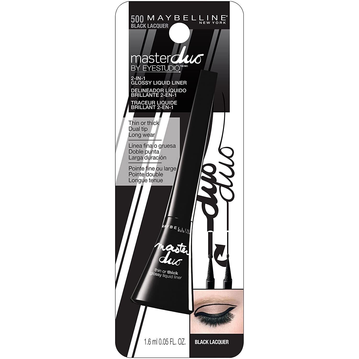 Maybelline Master Duo de Eyestudio 2 en 1 Línea de Ojos Líquida -Laca Negra 500 Black