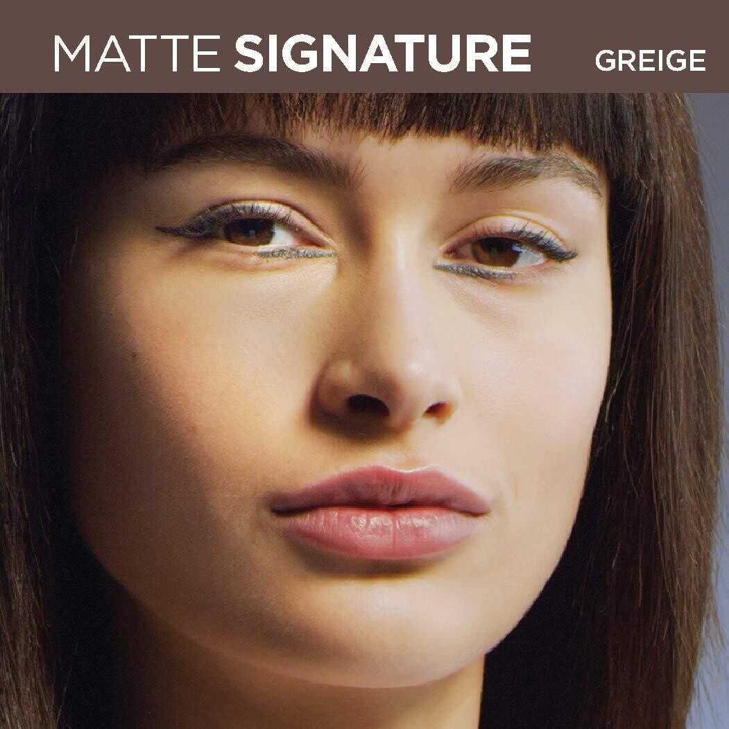 L&#39;Oreal Paris Makeup Matte Signature - Delineador de ojos líquido de inmersión, impermeable, preciso y uso durante todo el día, acabado mate vivo, 720 color gris intenso,  líquida A prueba de agua