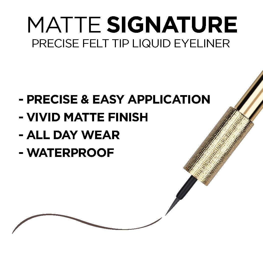 L&#39;Oreal Paris Makeup Matte Signature - Delineador de ojos líquido de inmersión, impermeable, preciso y uso durante todo el día, acabado mate vivo, 720 color gris intenso,  líquida A prueba de agua