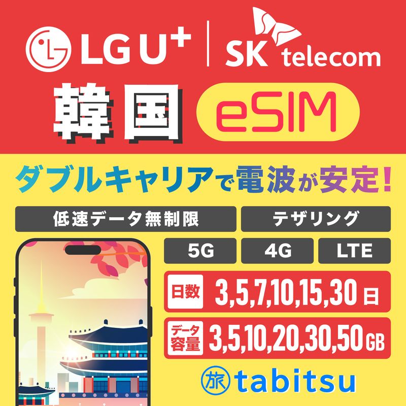 韓国 eSIM（LGU+/SK Telecom）