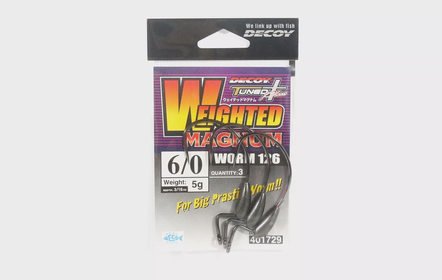 DECOY WEEDLESS HOOKS Worm126 Weighted Magnum, Size: #6/0