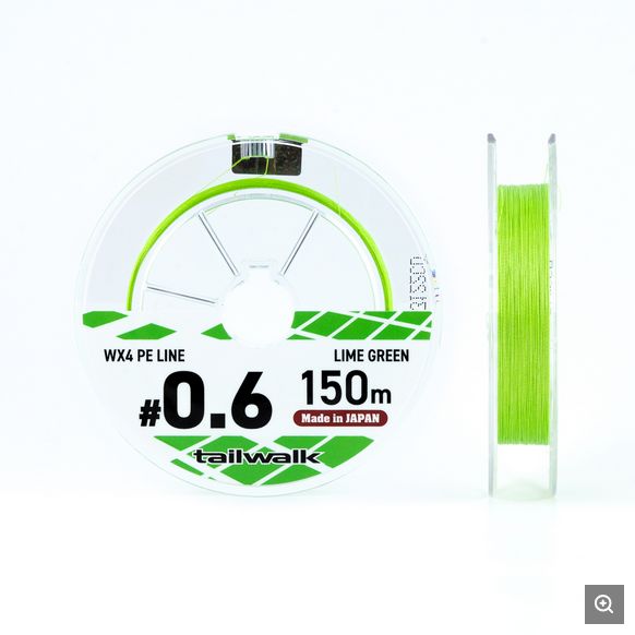 TAILWALK BRAID LINE PEEWEE Lime Green WX4 150m, PE/Strength: 0.6 12lb