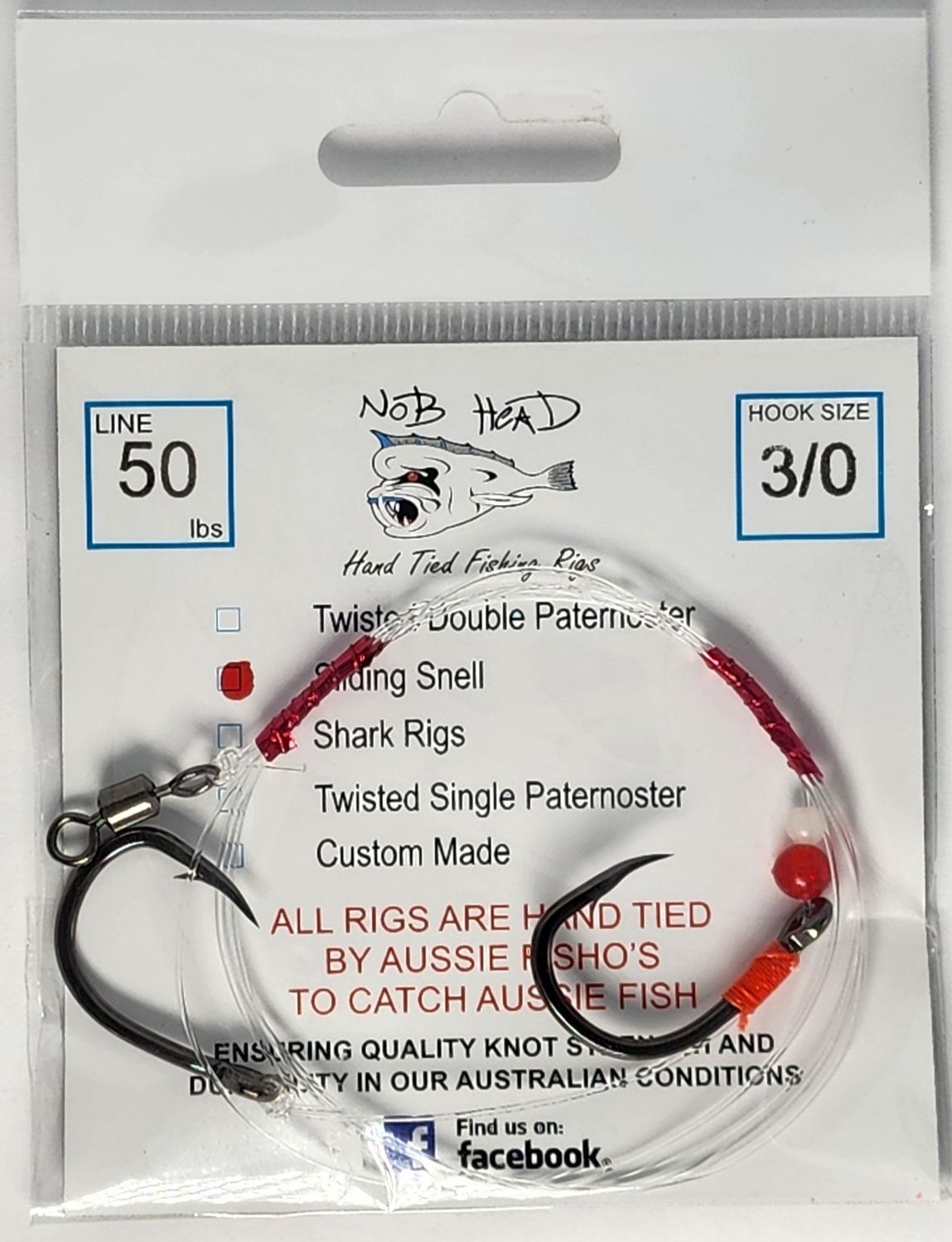 NOB HEAD Big Bait Sliding Snell Rig, Size/Strength: 3/0 50lb