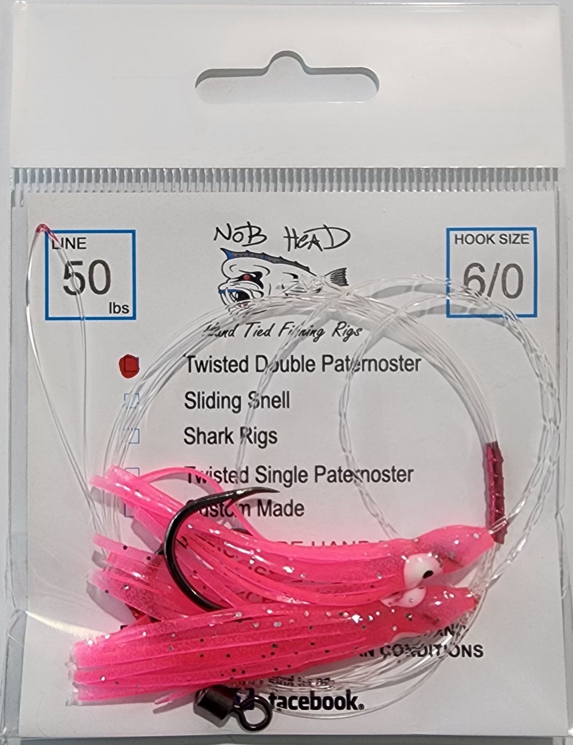 NOB HEAD Twisted Double Paternoster Rig 6/0 50lb, Size/Strength/Colour: Pink