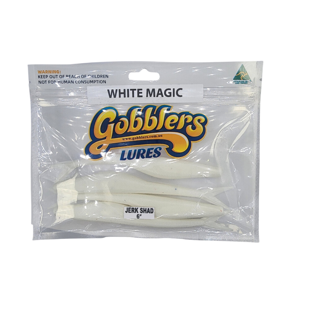 GOBBLERS LURES 6" Jerk Shad, Colour: White Magic