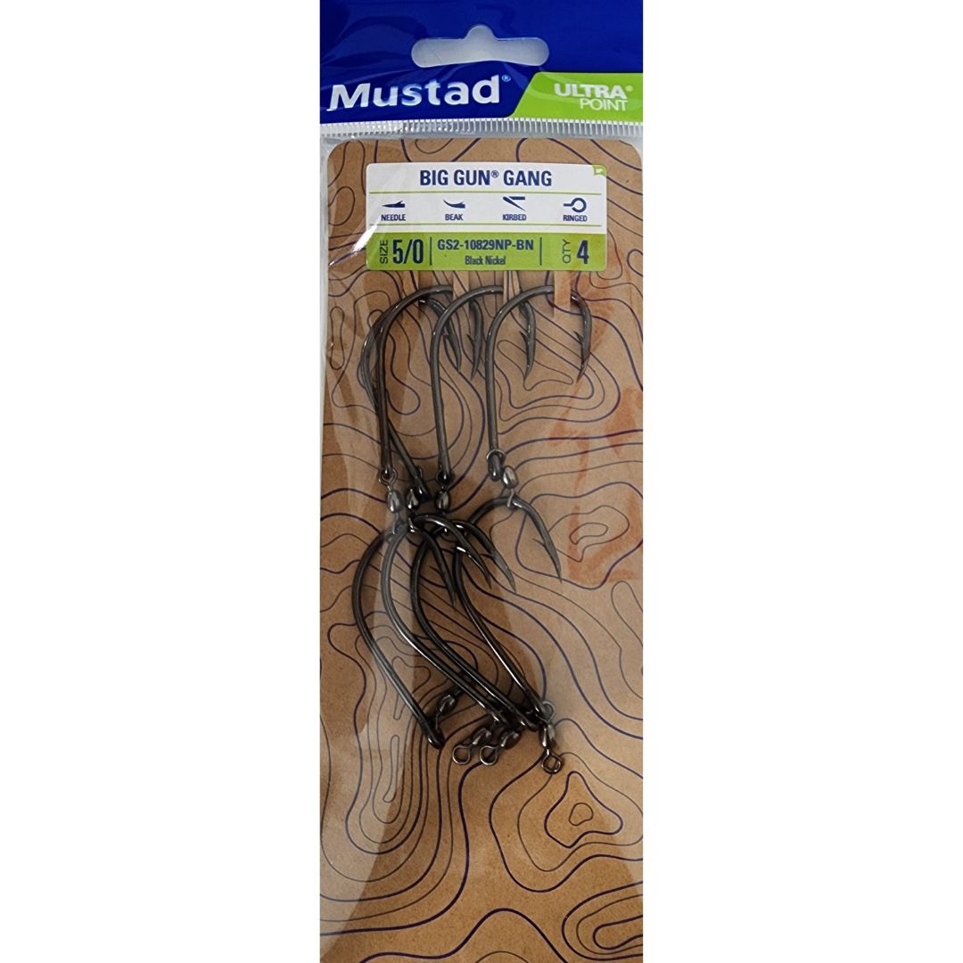 MUSTAD GANG HOOKS DOUBLES BIG GUN HOOKS, Size: 5/0