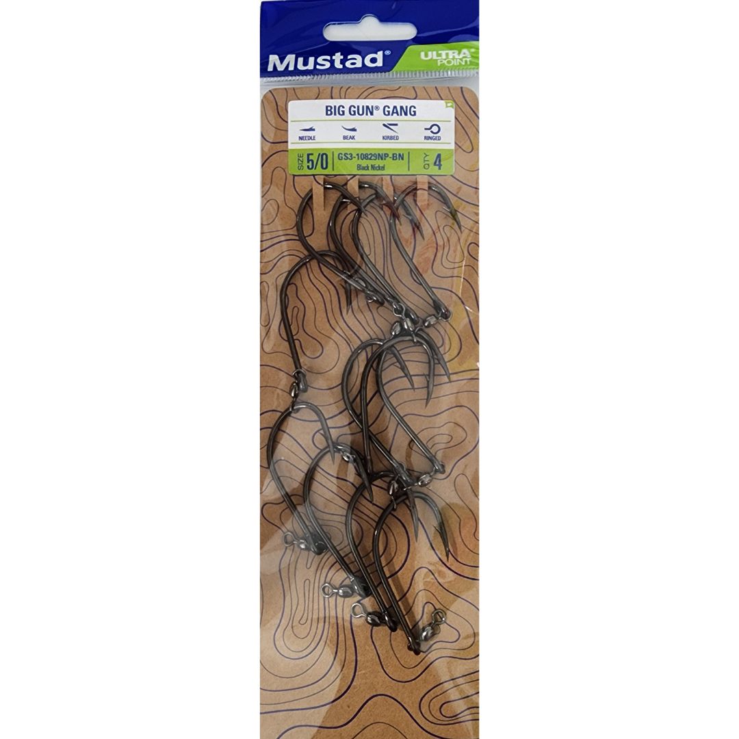 MUSTAD GANG HOOKS TRIPLES BIG GUN HOOKS, Size: 5/0