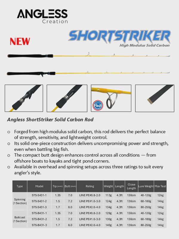ANGLESS SHORTSTRIKER SOLID CARBON SPIN ROD