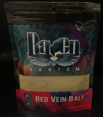 Raven Kratom 100g Powder, Flavor: Red Vein Bali