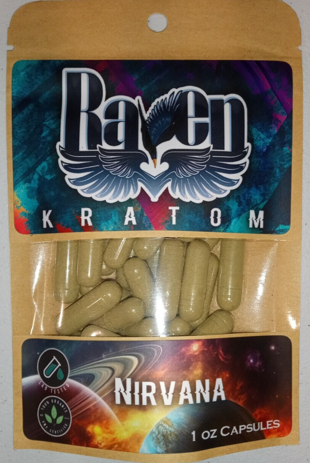 Raven Kratom Capsules, Vein/Size: 1oz Nirvana Blend