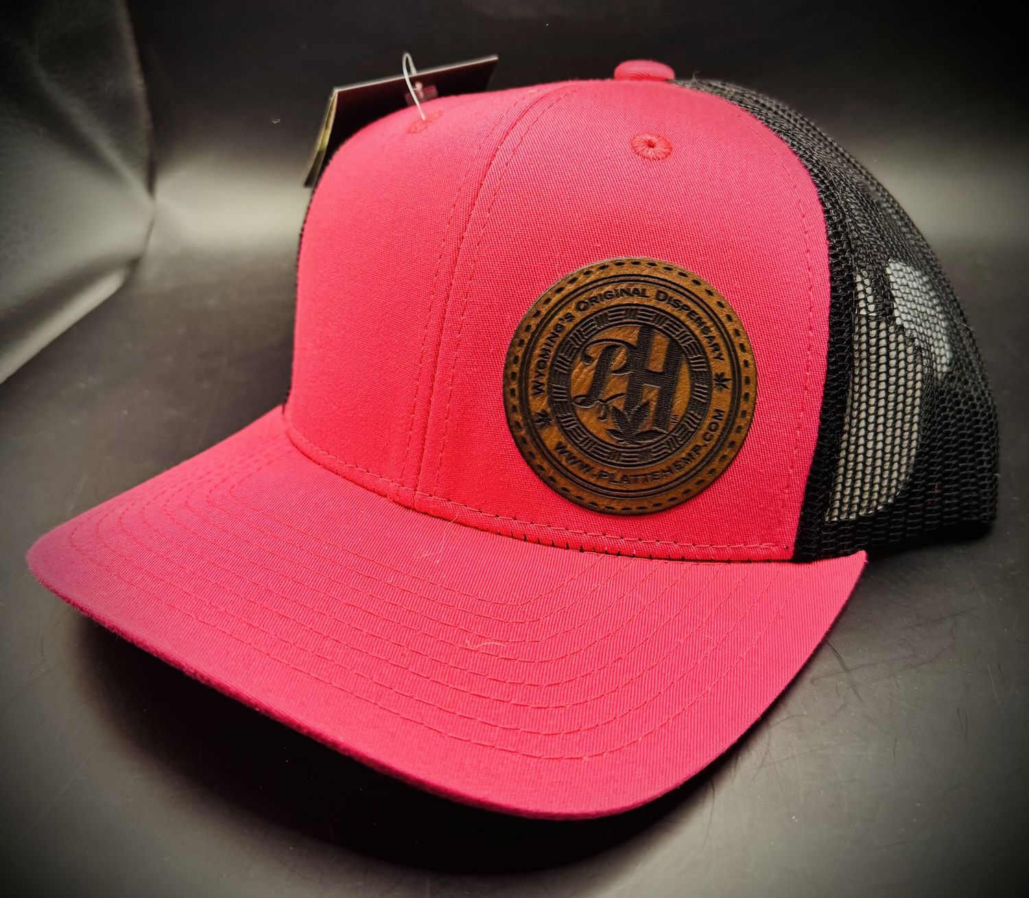 Platte Hemp Logo Trucker Hats, Design: Pink Round Logo