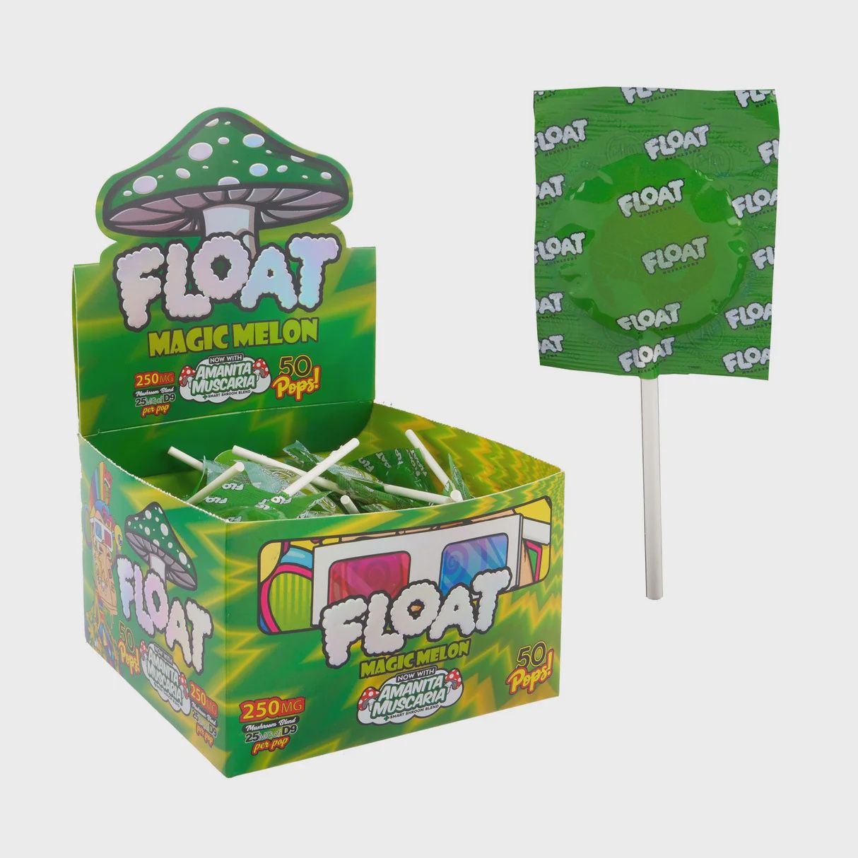 Float Mushroom Lollipops, Flavor: Magic Melon