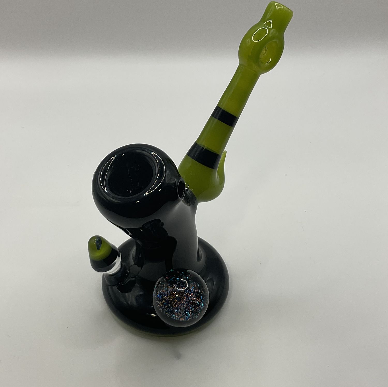 Black &amp; Green Bubbler w/ Opal &amp; Implosion Marble