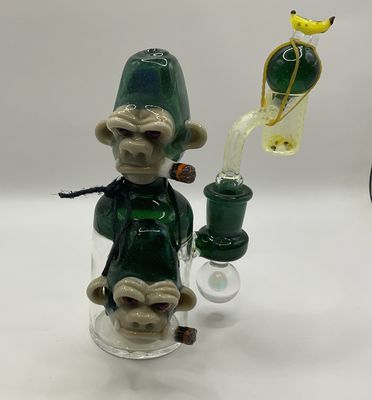 Smokin Chimp Green Crushed Opal w/ Pendant, Banana Terp Pearl, Matching Carb Cap