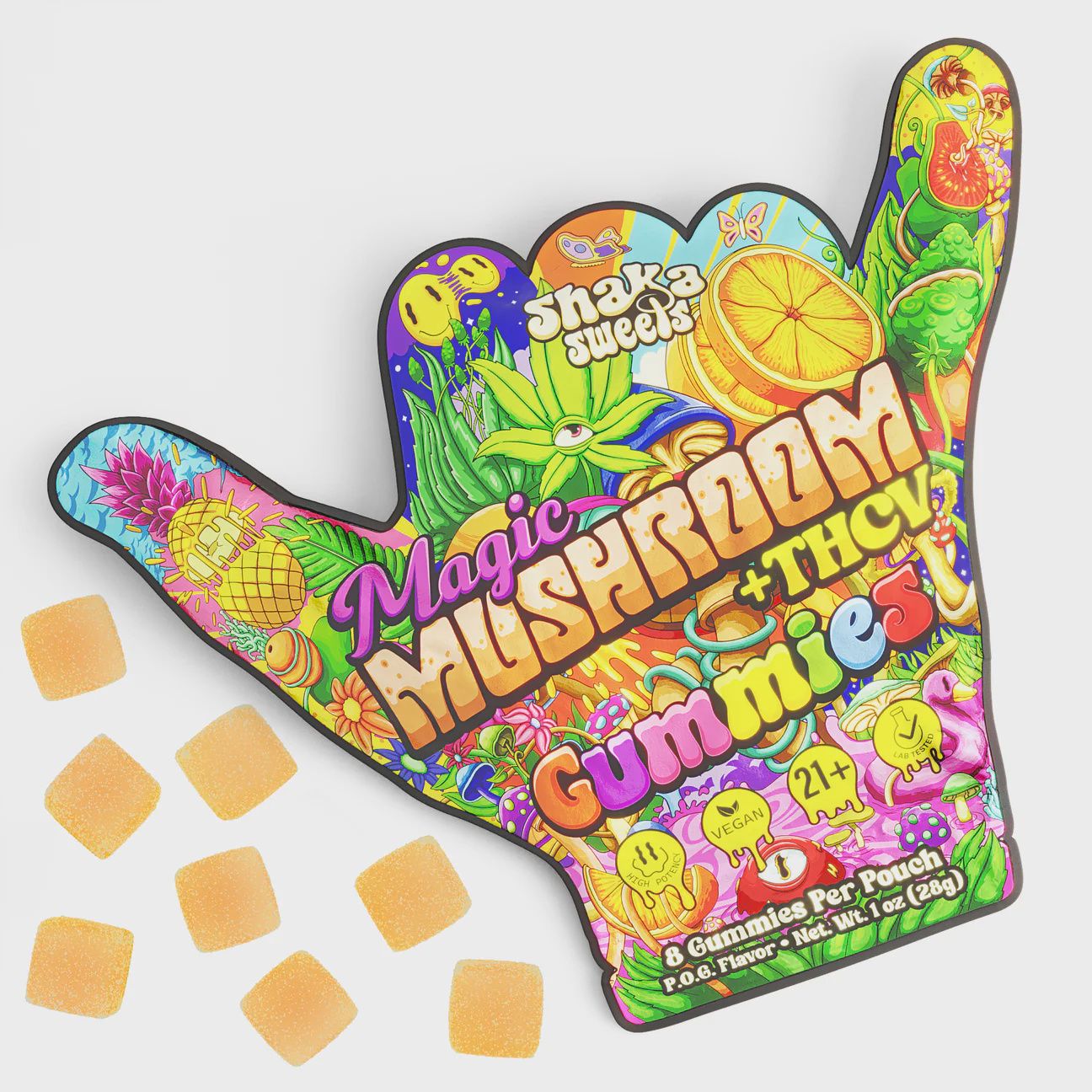 Shaka Sweets Mushroom + THC Gummies, Flavor/Potency: Pineapple Orange Guava-THCV