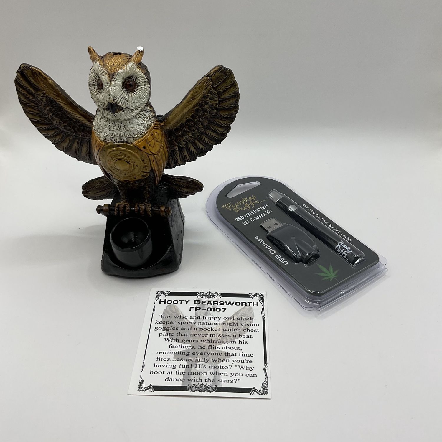 Funky Puffs Collectible Character Pipe w/ Accessories, Design: Hooty Gearsworth