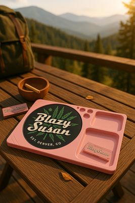 Blazy Susan Pink Wooden Rolling Tray