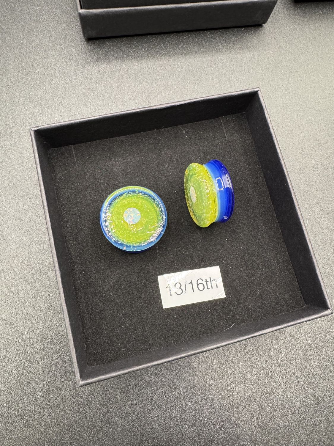 Paulson Glass Gauges, Style: Blue/Gold W/Opal 13/16th