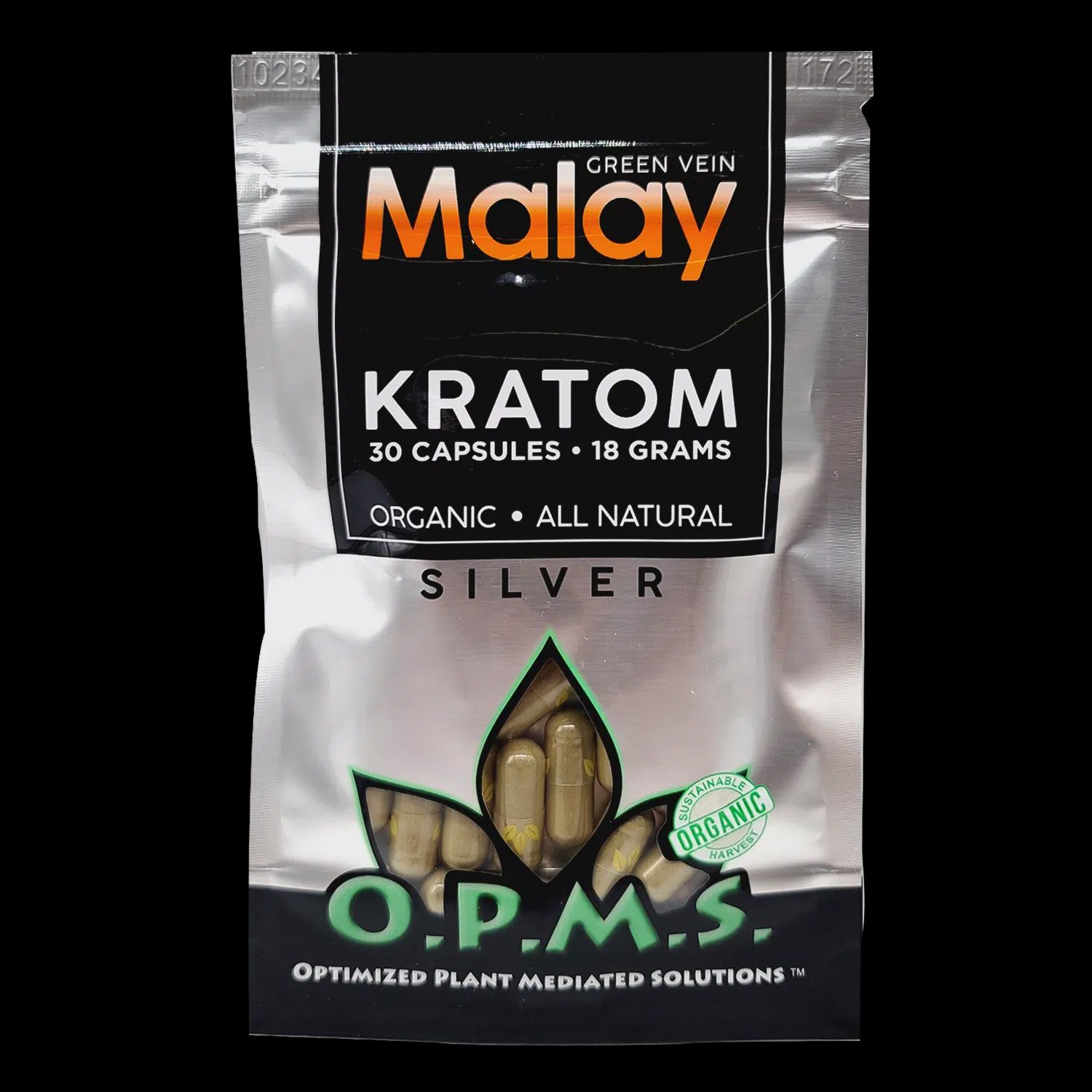 OPMS Silver Green Vein 30ct Capsule, Strain: Malay