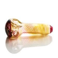 Westie Glass Hand Pipe, Color: Rose Gold/Dark Yellow Fumed