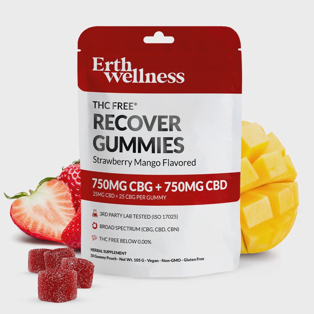 Erth Wellness THC-Free Gummies 30ct, Flavor: Recover (Strawberry Mango)