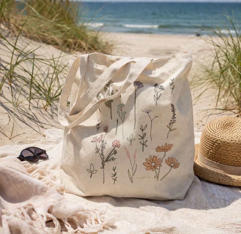 Katoenen strandtas – canvas tas met bloemenprint