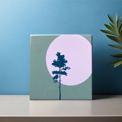 Keramiek tegel met dennenboom – groene wanddecoratie