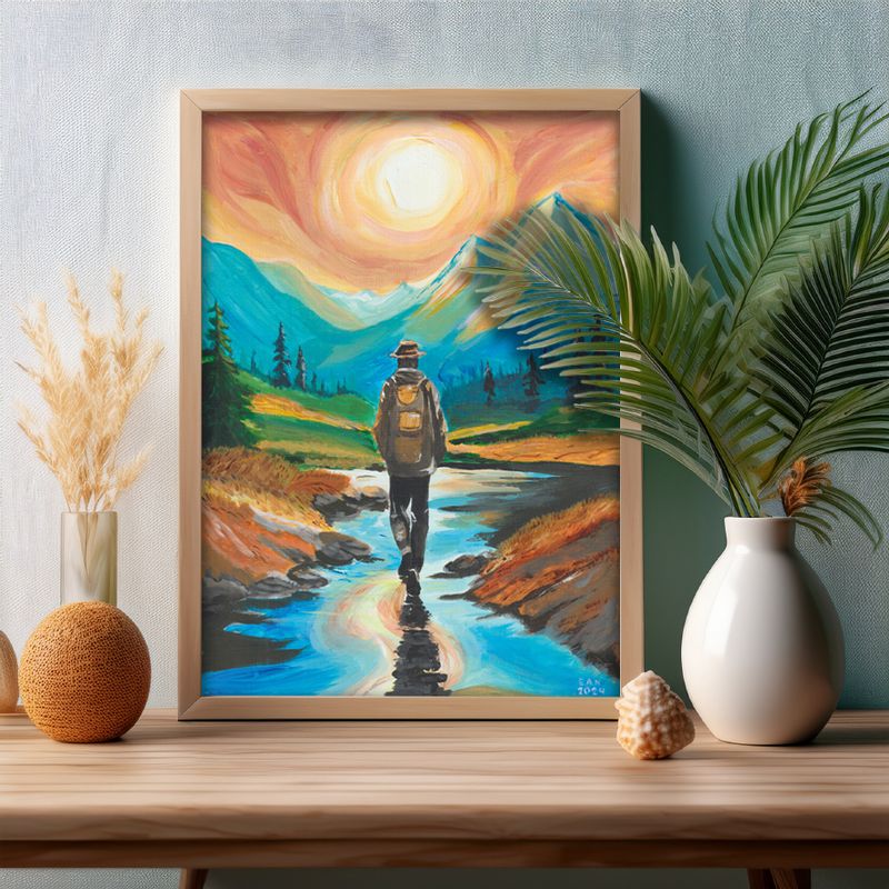 Lonely Traveler natuur kunstprint in rustig interieur – wanddecoratie Studio Lof
