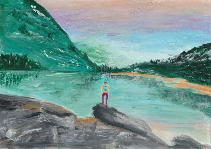Beautiful Nature – kunstprint bergmeer landschap (A4)