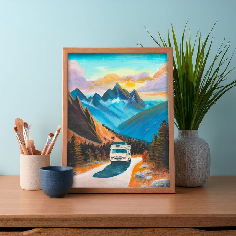 Roadtrip – kunstposter camper in bergen (A5)