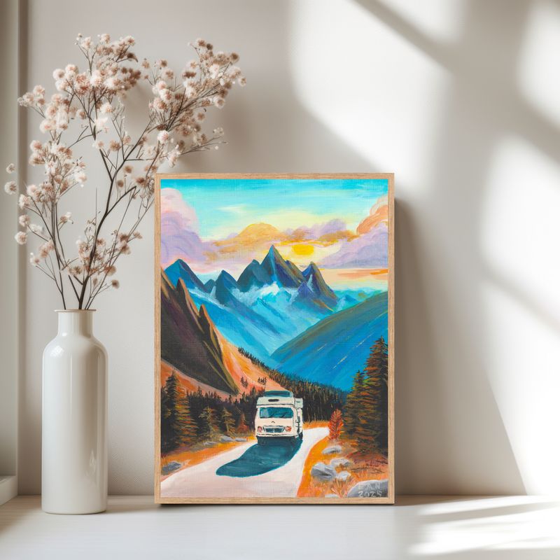 Roadtrip – kunstposter camper in bergen (A5)