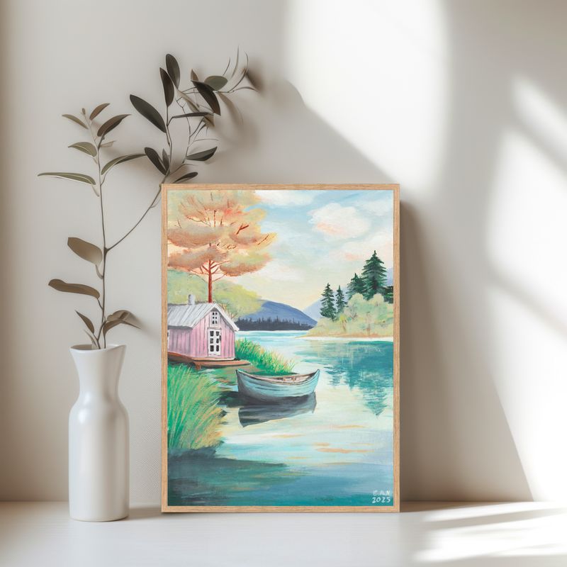 Dromerige natuur kunstprint Boathouse – rustig landschap Studio Lof