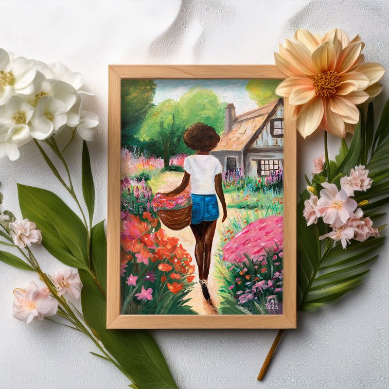 Poster Woman in the Garden – A4 kunstprint
