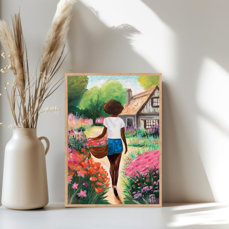 Poster Woman in the Garden – A4 kunstprint