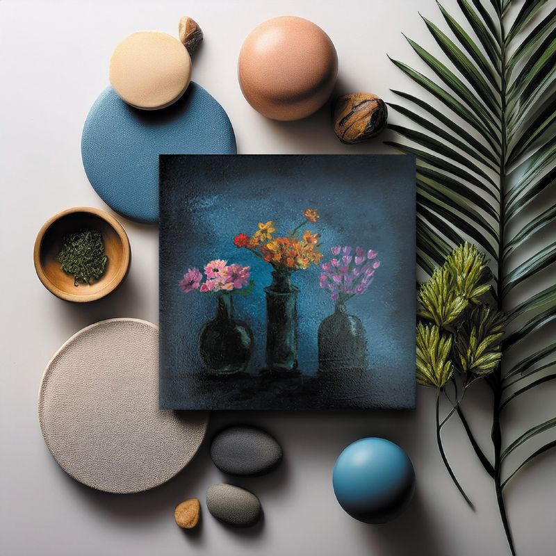 Handgeschilderd tegeltje met vazen en bloemen – 10×10 cm